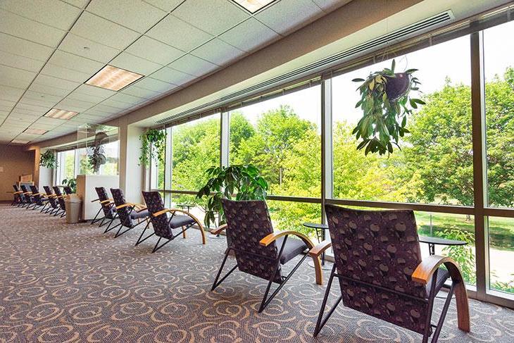 Library student spaces - study chairs looking outside